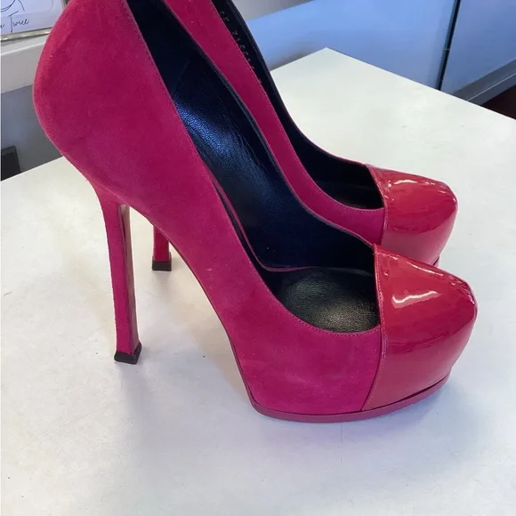 Saint Laurent Pink Suede and Patten Leather Heels - Picture 4 of 7